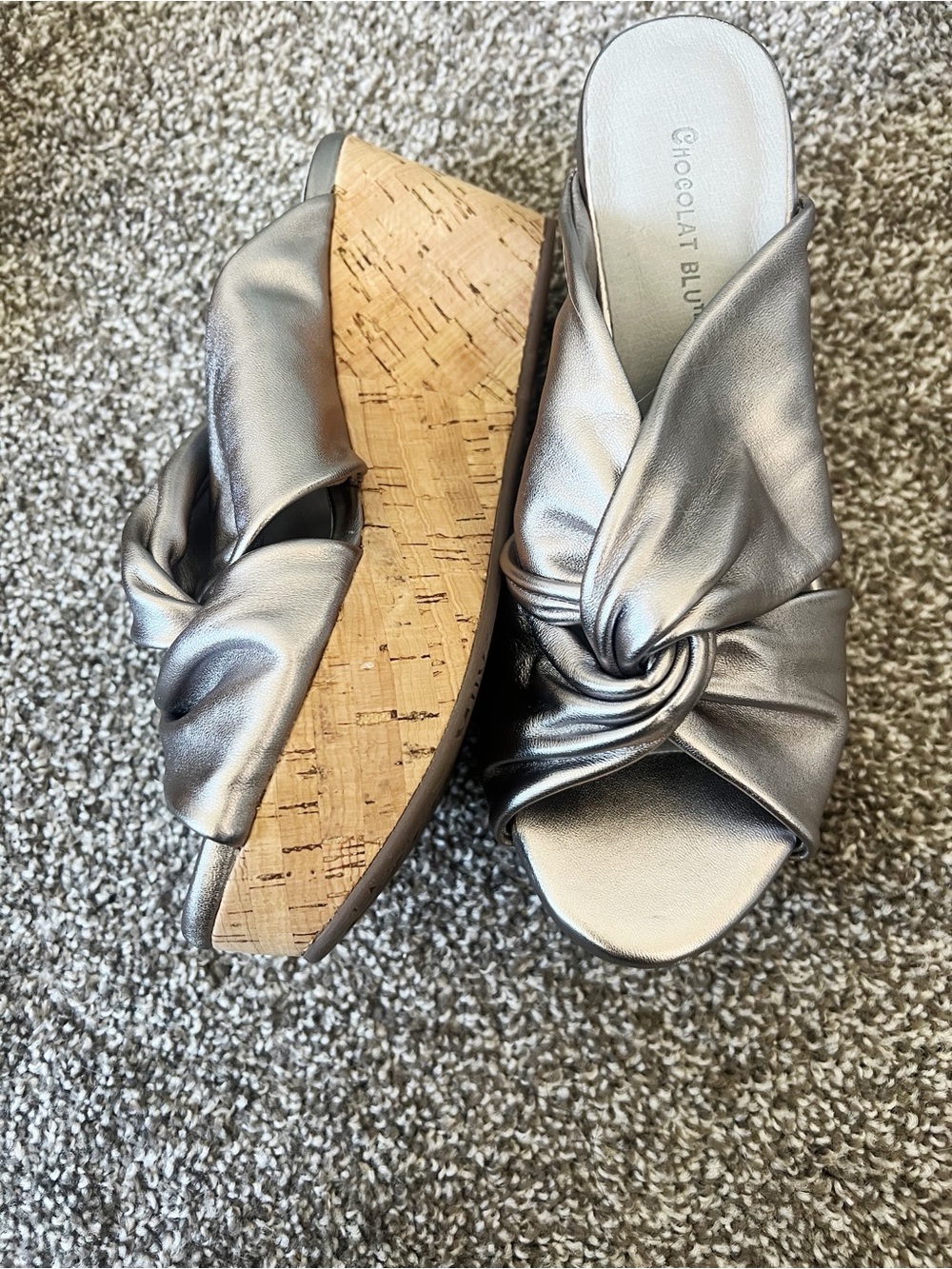 New Chocolat Blu Silver Wedge Sandals